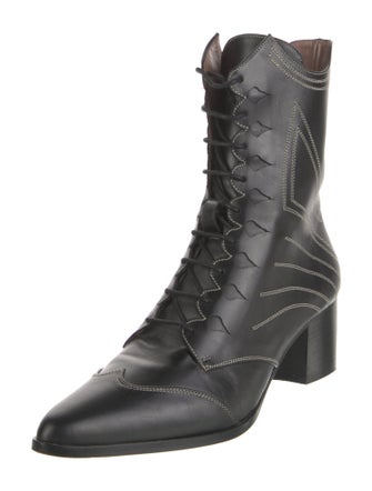 Tabitha Simmons Leather Embroidered Accent Combat Boots