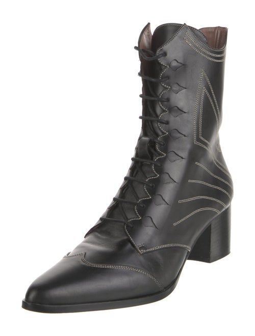 Tabitha Simmons Leather Embroidered Accent Combat Boots