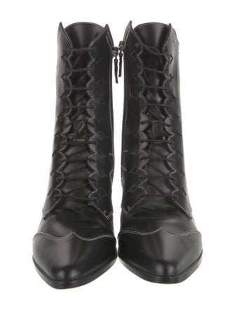 Tabitha Simmons Leather Embroidered Accent Combat Boots