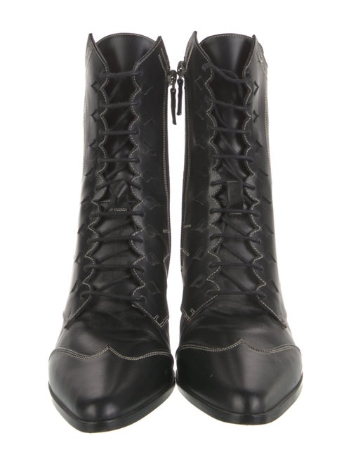 Tabitha Simmons Leather Embroidered Accent Combat Boots