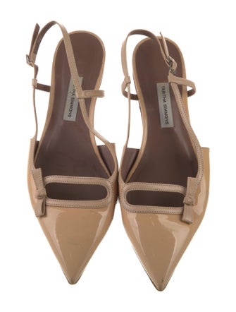 Tabitha Simmons Patent Leather Bow Accents Slingback Flats