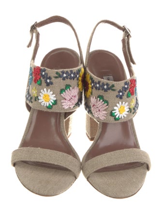 Tabitha Simmons Canvas Floral Print Slingback Sandals