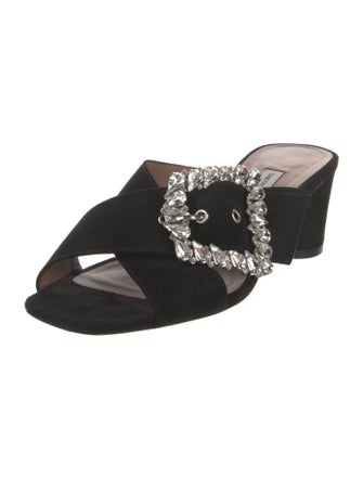 Tabitha Simmons Suede Crystal Embellishments Slides