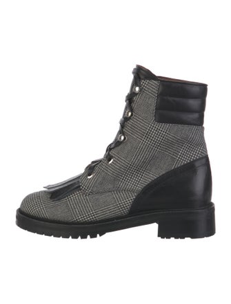 Tabitha Simmons Canvas Plaid Print Combat Boots