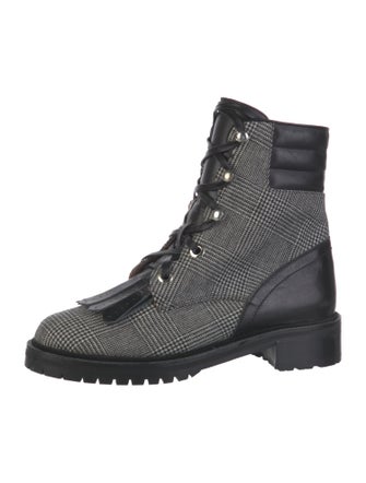 Tabitha Simmons Canvas Plaid Print Combat Boots