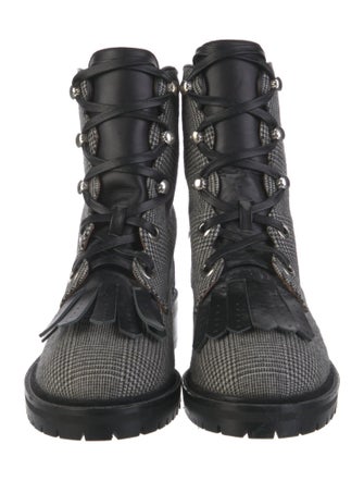 Tabitha Simmons Canvas Plaid Print Combat Boots