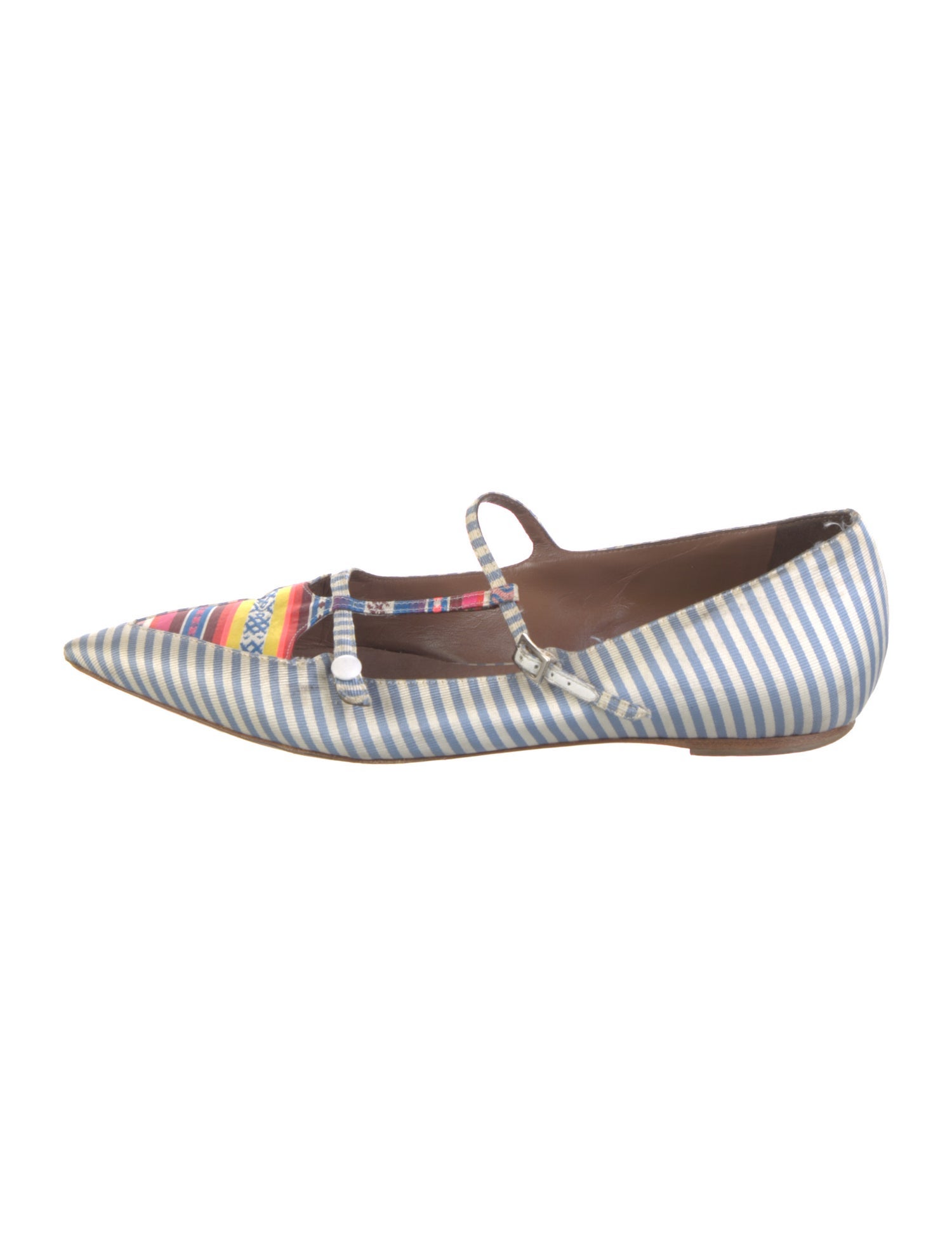 Tabitha Simmons Striped Embroidered Accent Mary Jane Flats