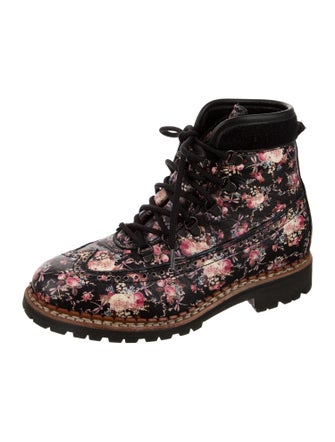 Tabitha Simmons Leather Floral Print Combat Boots