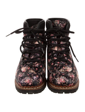 Tabitha Simmons Leather Floral Print Combat Boots