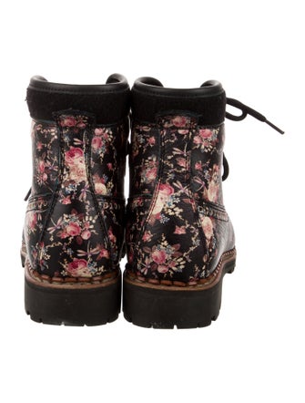 Tabitha Simmons Leather Floral Print Combat Boots