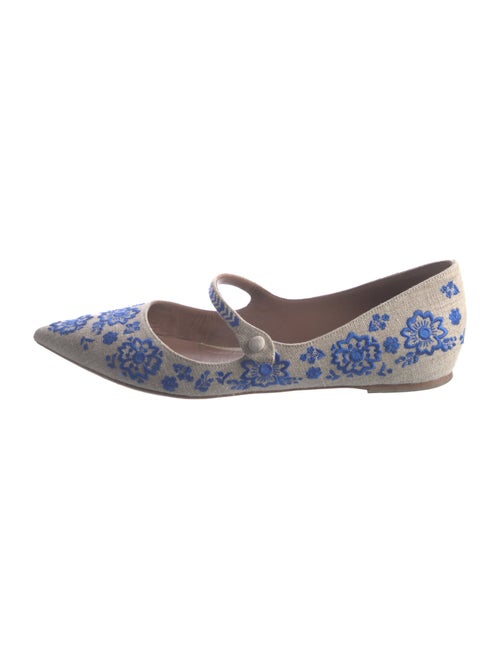 Tabitha Simmons Canvas Embroidered Accent Mary Jane Flats