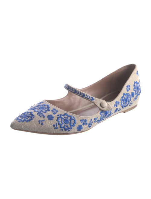 Tabitha Simmons Canvas Embroidered Accent Mary Jane Flats