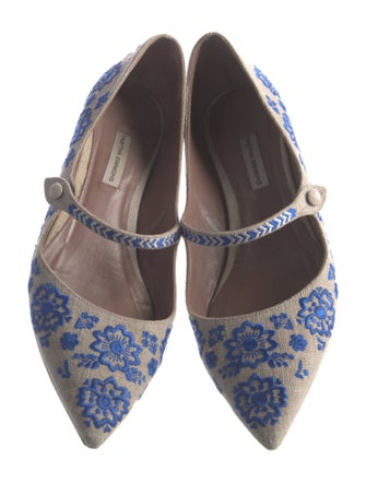 Tabitha Simmons Canvas Embroidered Accent Mary Jane Flats