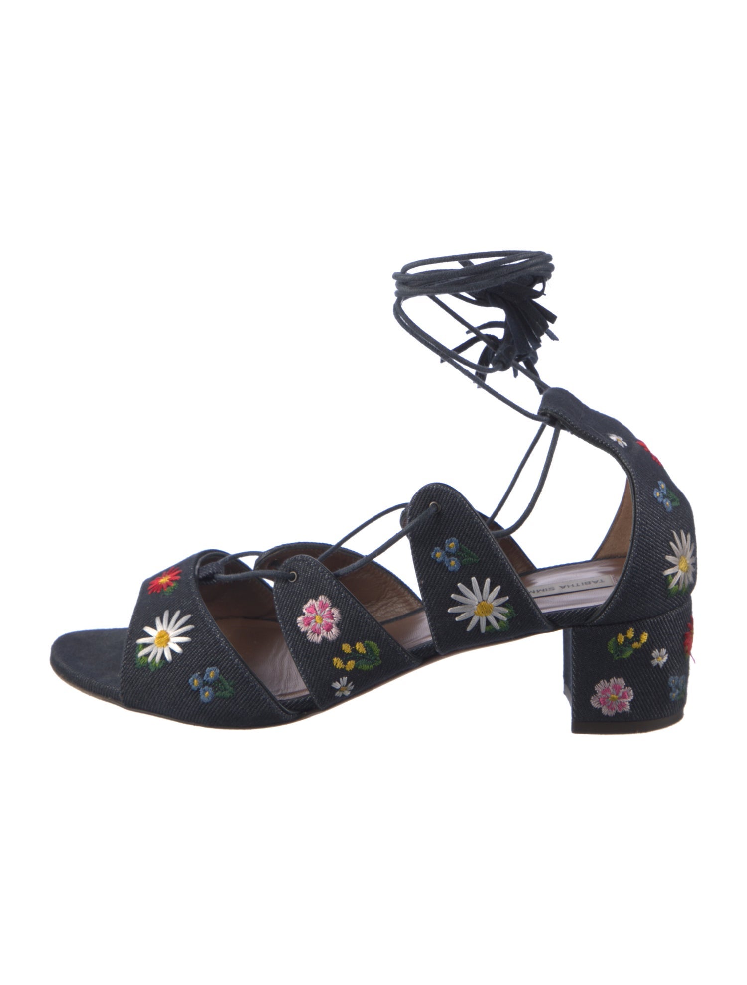 Tabitha Simmons Denim Floral Print Gladiator Sandals
