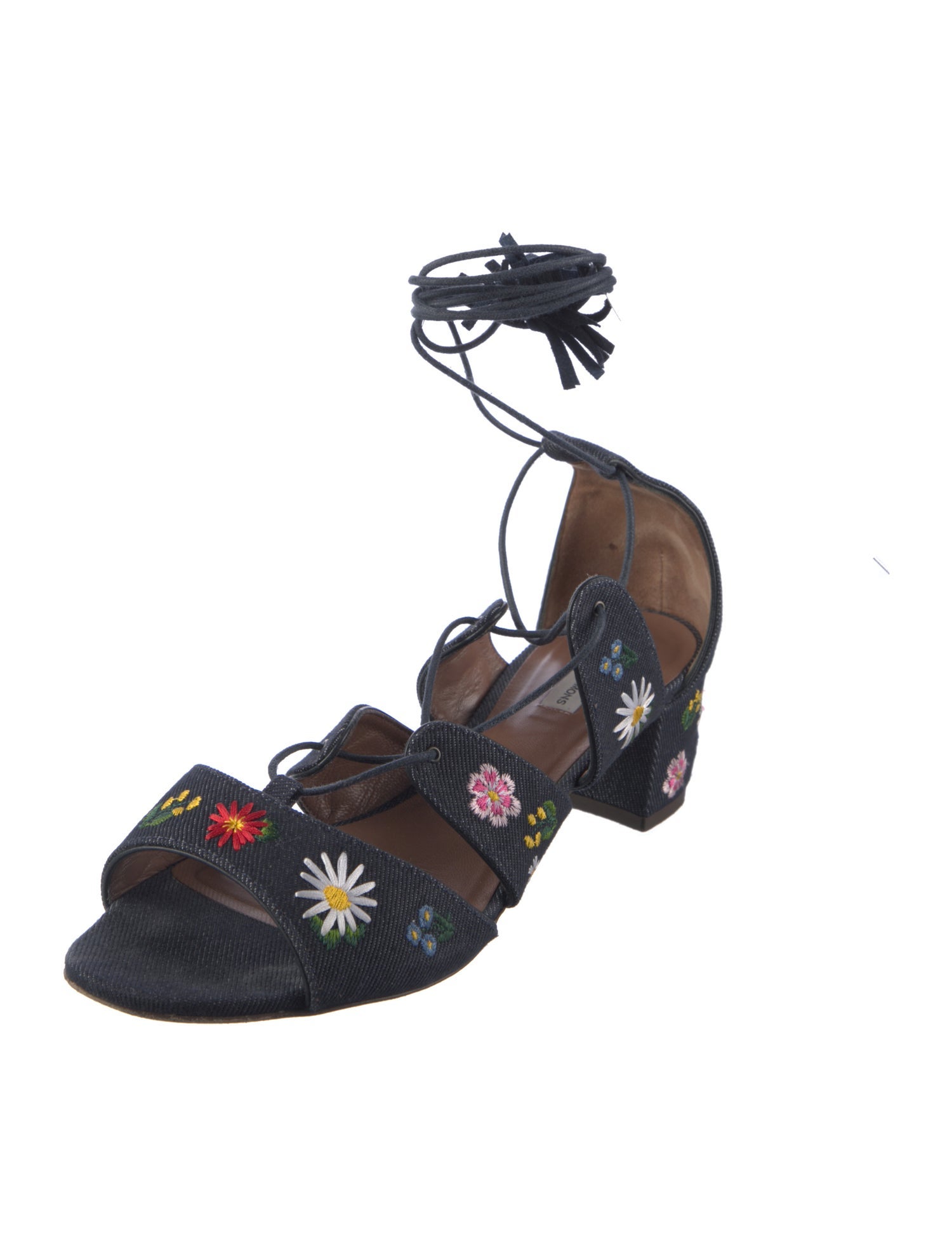 Tabitha Simmons Denim Floral Print Gladiator Sandals