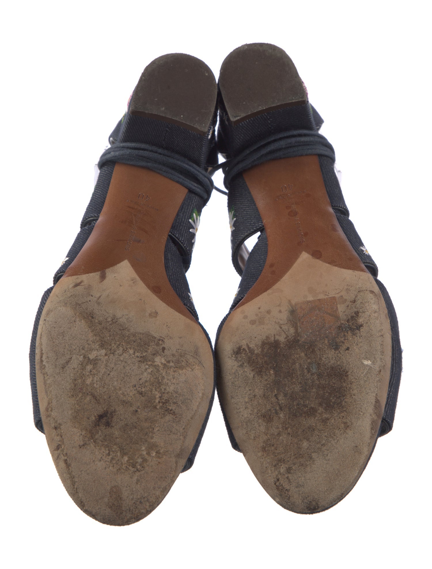 Tabitha Simmons Denim Floral Print Gladiator Sandals