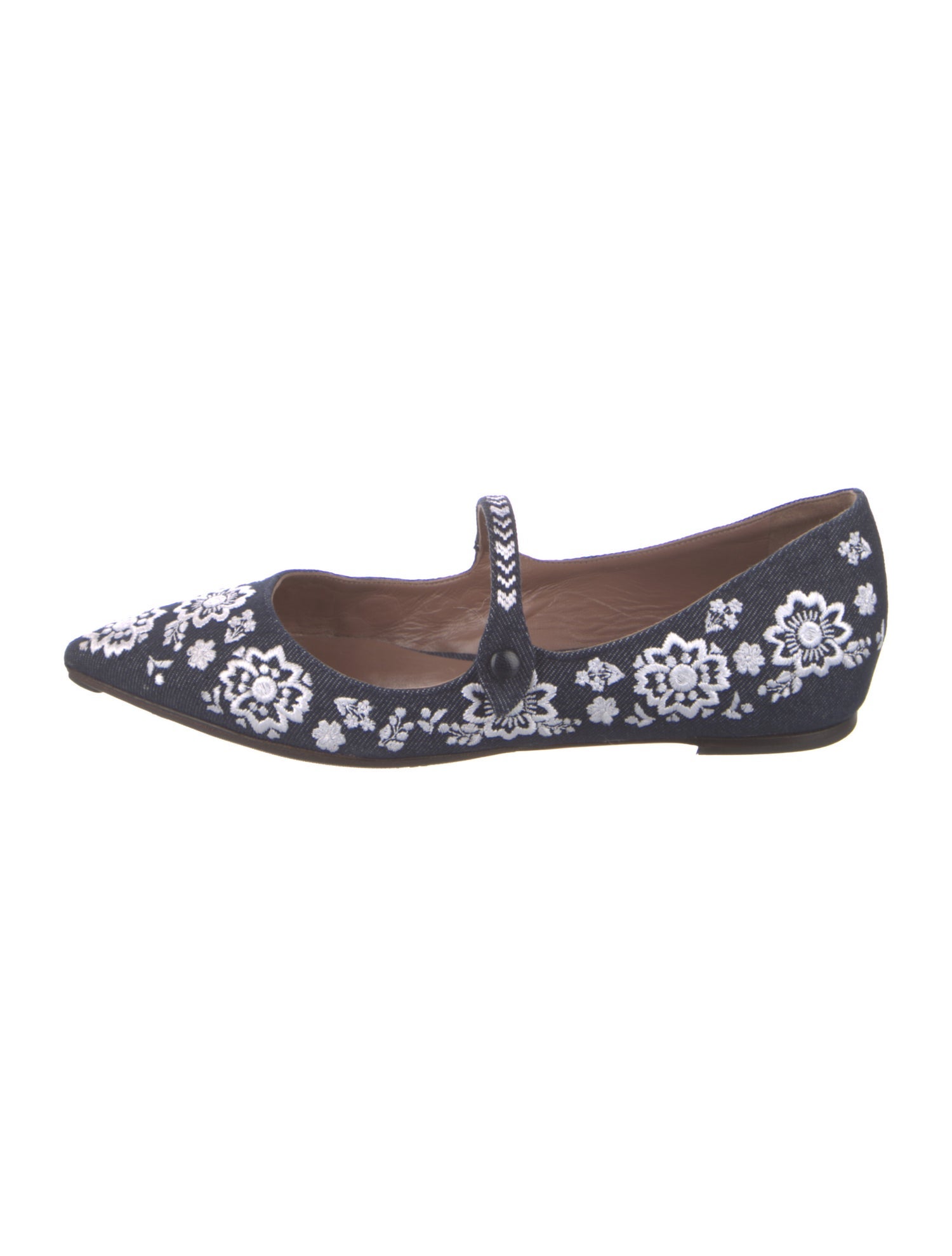Tabitha Simmons Denim Floral Print Mary Jane Flats