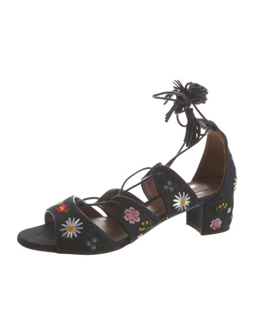 Tabitha Simmons Denim Floral Print Gladiator Sandals