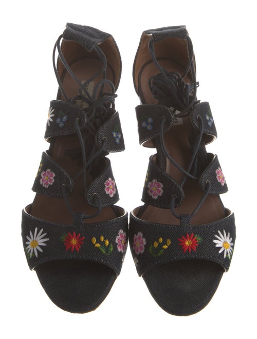 Tabitha Simmons Denim Floral Print Gladiator Sandals