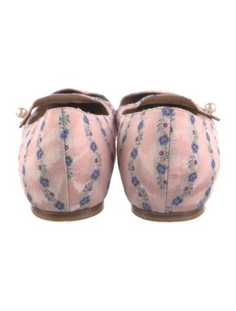 Tabitha Simmons Faux Pearl Accents Floral Print Mary Jane Flats