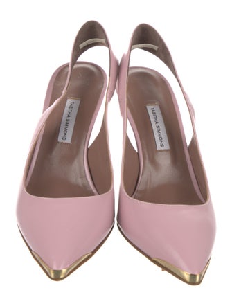 Tabitha Simmons Patent Leather Bow Accents Slingback Pumps