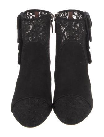 Tabitha Simmons Suede Fringe Trim Accent Chelsea Boots