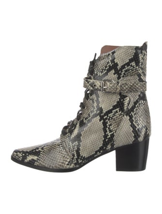 Tabitha Simmons Embossed Leather Animal Print Combat Boots