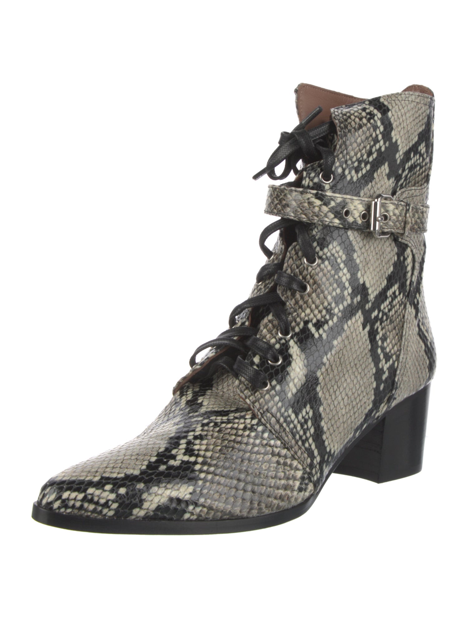 Tabitha Simmons Embossed Leather Animal Print Combat Boots