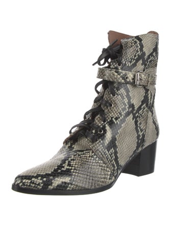 Tabitha Simmons Embossed Leather Animal Print Combat Boots