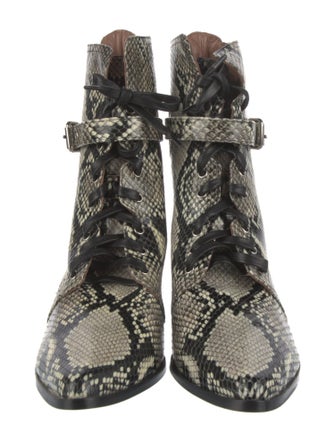 Tabitha Simmons Embossed Leather Animal Print Combat Boots