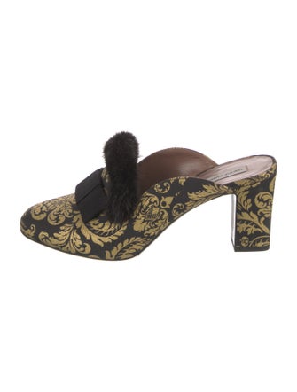 Tabitha Simmons Printed Fur Trim Mules