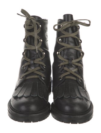 Tabitha Simmons Leather Colorblock Pattern Combat Boots
