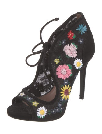 Tabitha Simmons Suede Floral Print T-Strap Sandals