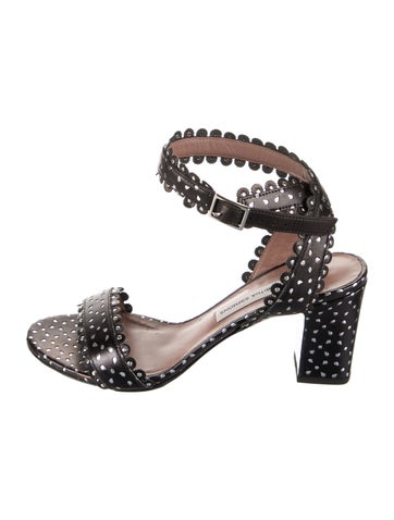Pre-owned Tabitha Simmons Leather Patterned Sandals In Black