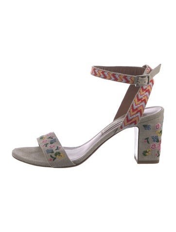 Pre-owned Tabitha Simmons Canvas Embroidered Accent Sandals In Gray