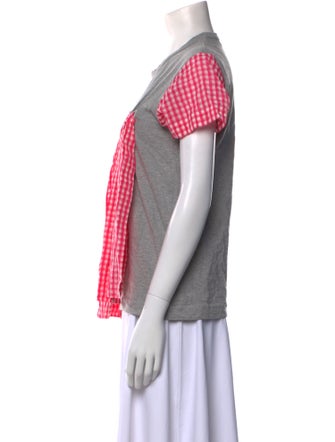 Tao Comme des Garçons Plaid Print Crew Neck Button-Up Top