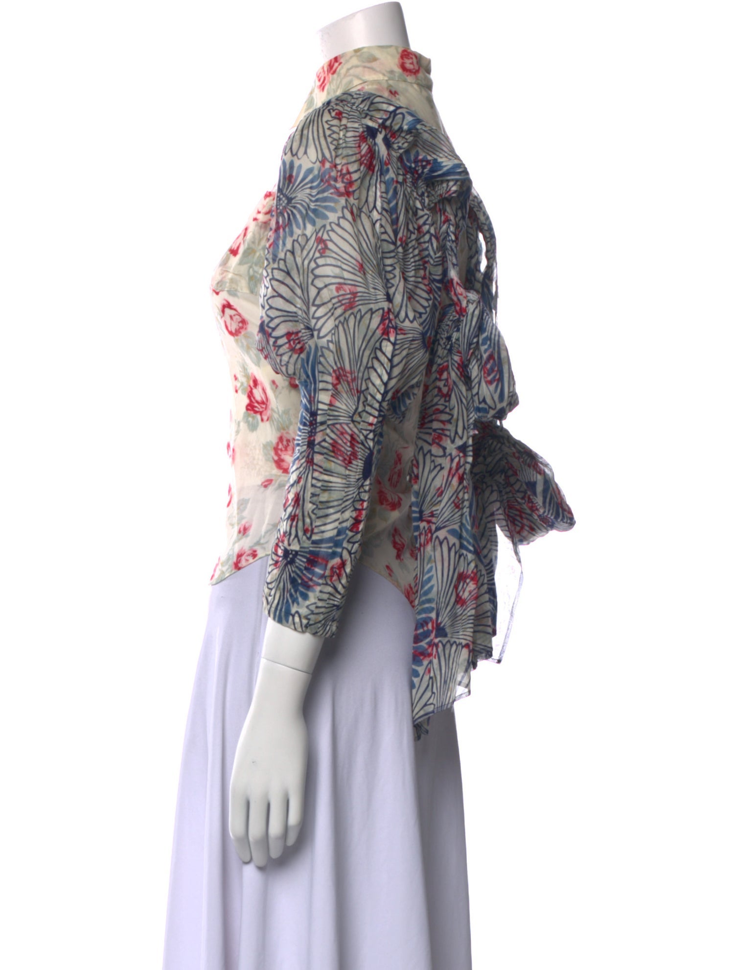 Tao Comme des Garçons Floral Print Mock Neck Button-Up Top