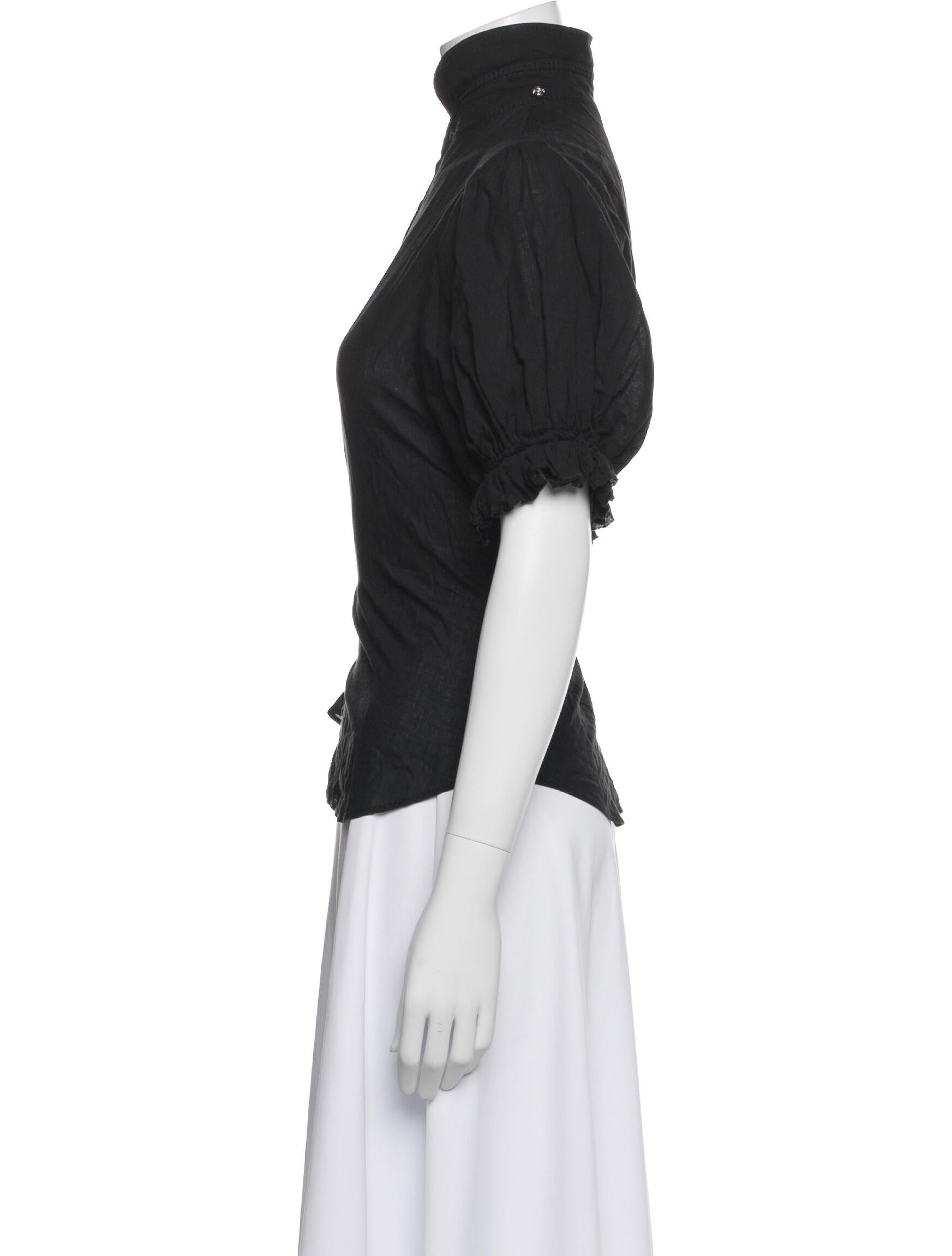 Tao Comme des Garçons Mock Neck Short Sleeve Button-Up Top