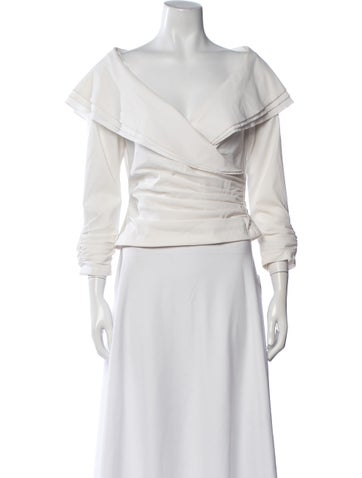 Pre-owned Tadashi Off-the-shoulder Three-quarter Sleeve Top In White