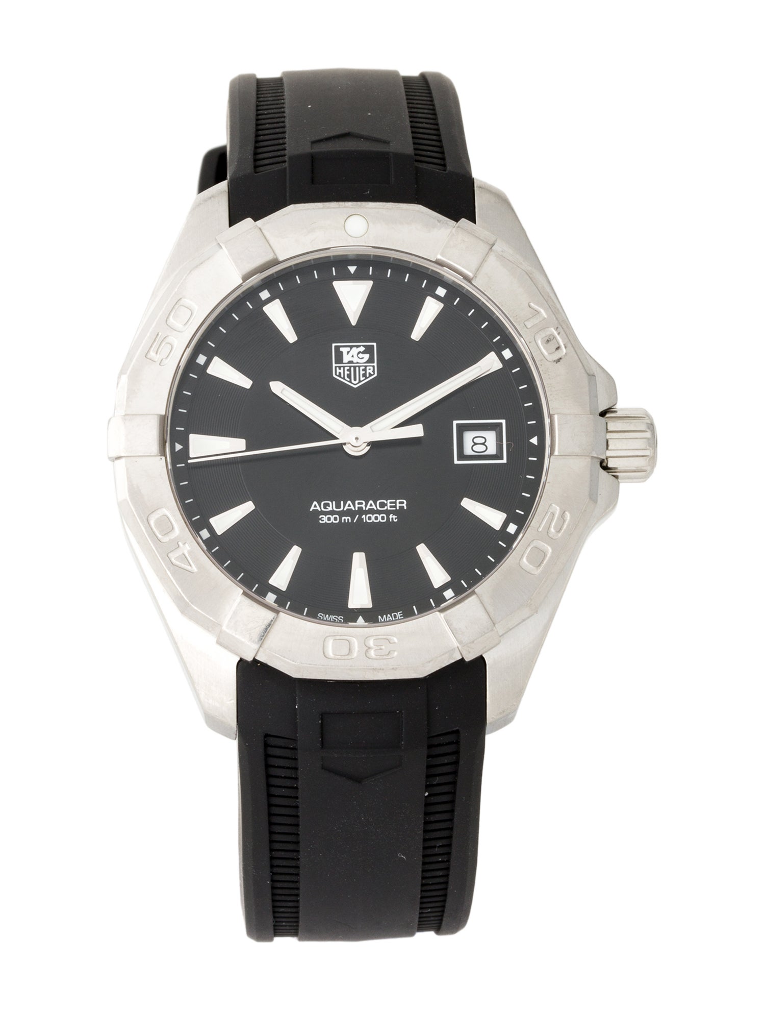 Tag Heuer Aquaracer Quartz Black Dial Black Rubber Strap Watch for Men - WAY1110.FT8021