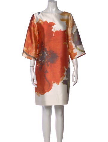 Pre-owned Tom And Linda Platt Floral Print Knee-length Dress In Orange