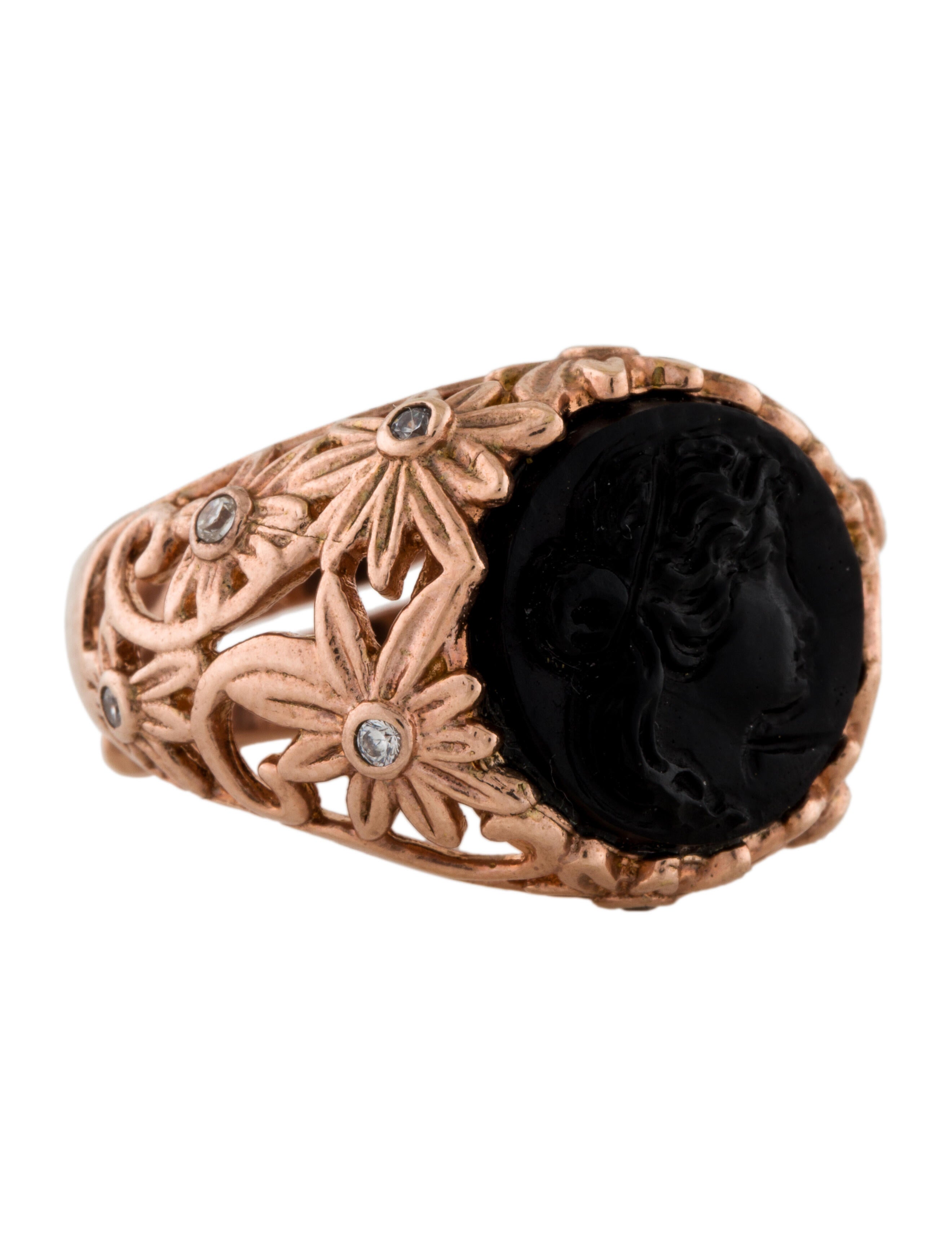 Tagliamonte Glass Cameo Adjustable Ring Black