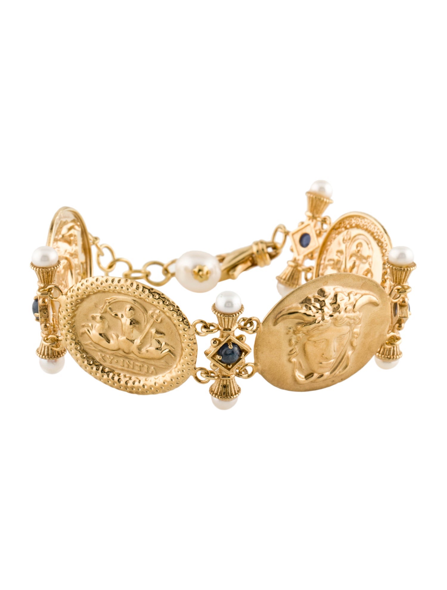 Tagliamonte 18K Cultured Pearl & Sapphire Medusa Cameo Link Bracelet