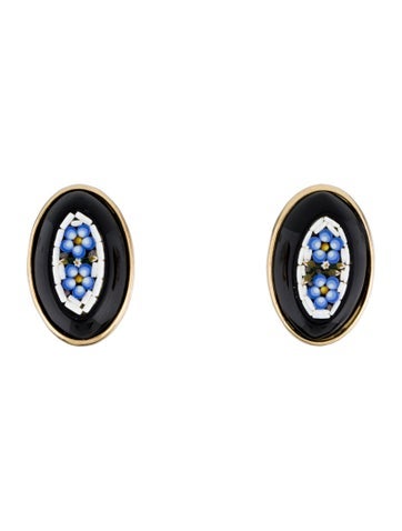 Tagliamonte Earclip Onyx Floral Micro Mosaic Earclips