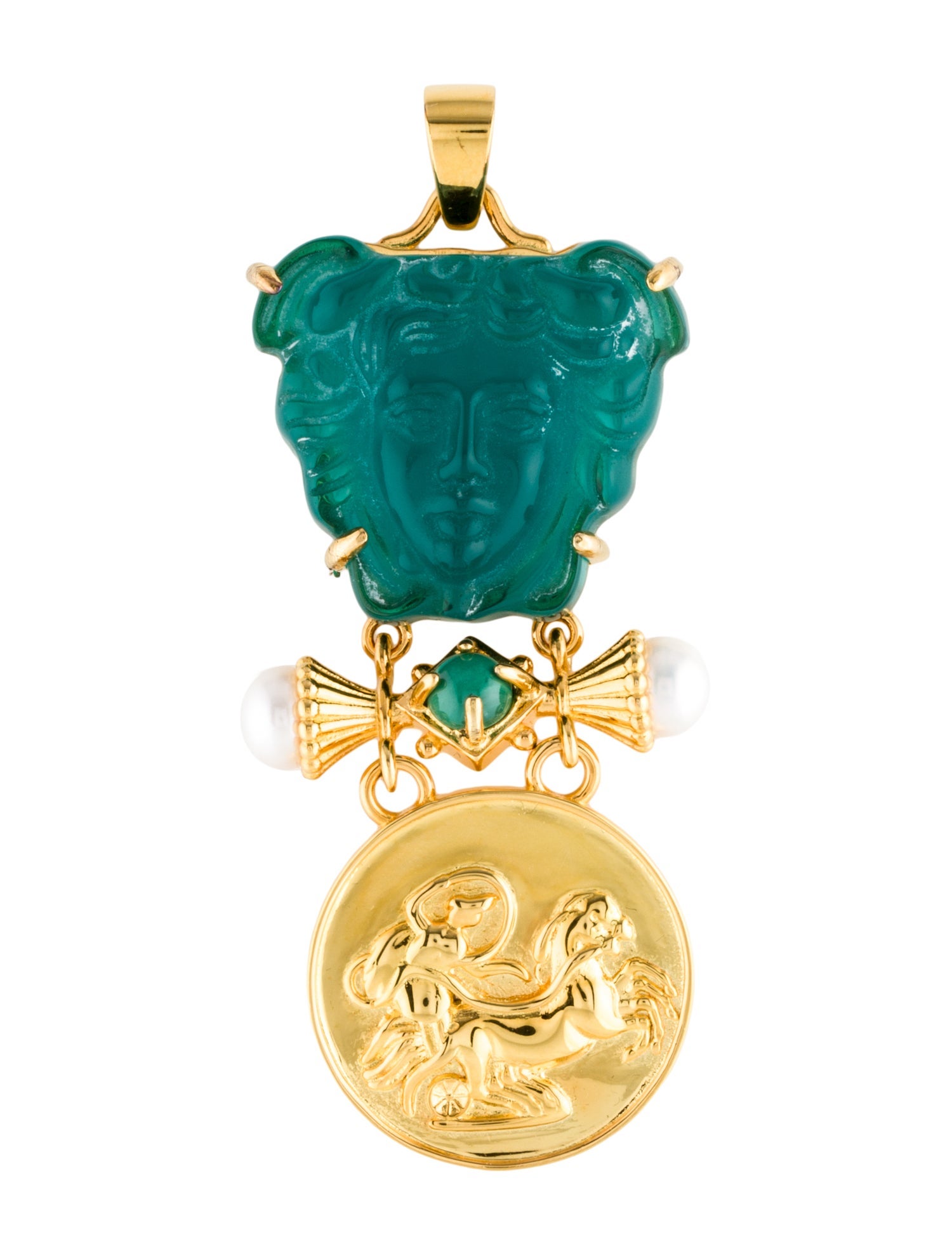 Tagliamonte Pearl, Malachite & Medusa Venetian Cameo Pendant