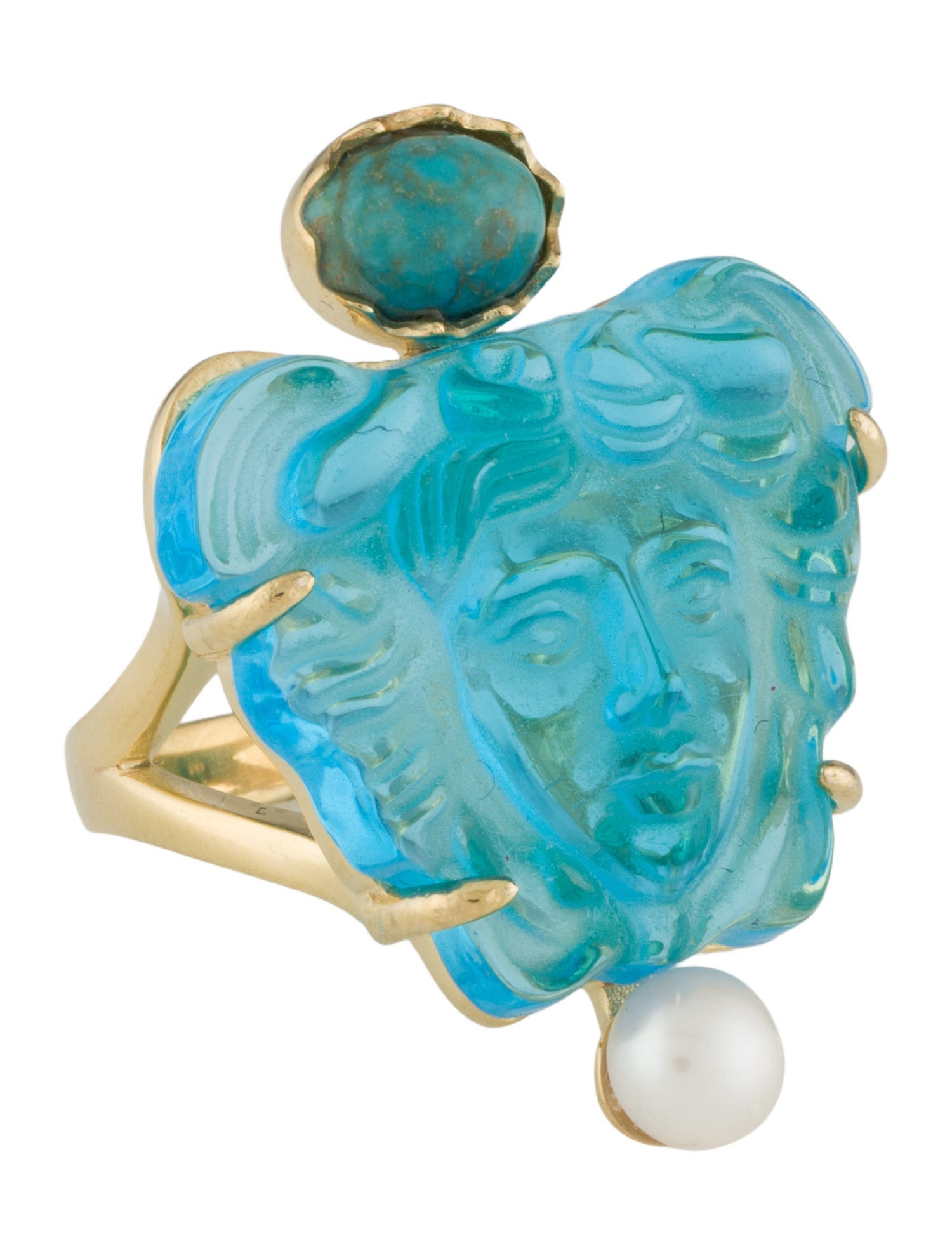 Tagliamonte Pearl, Turquoise & Medusa Venetian Cameo Cocktail Ring