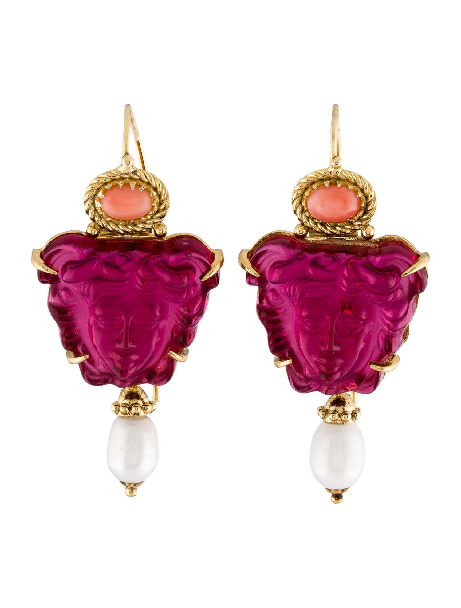 Tagliamonte Pearl , Coral & Glass Medusa Drop Earrings