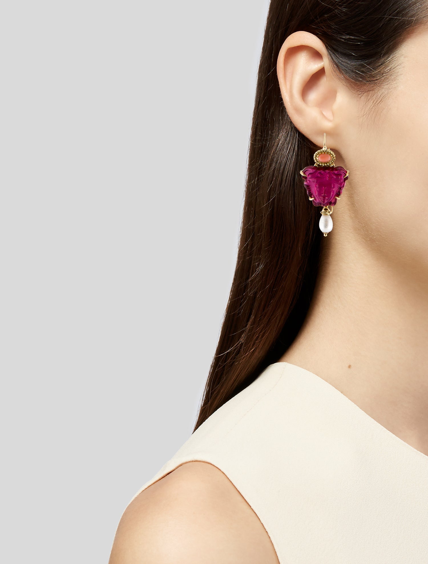Tagliamonte Pearl , Coral & Glass Medusa Drop Earrings
