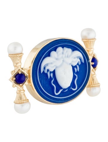 Tagliamonte Cocktail Ring Pearl, Lapis & Glass Medusa Cameo 5.5-6.0mm | 6.75