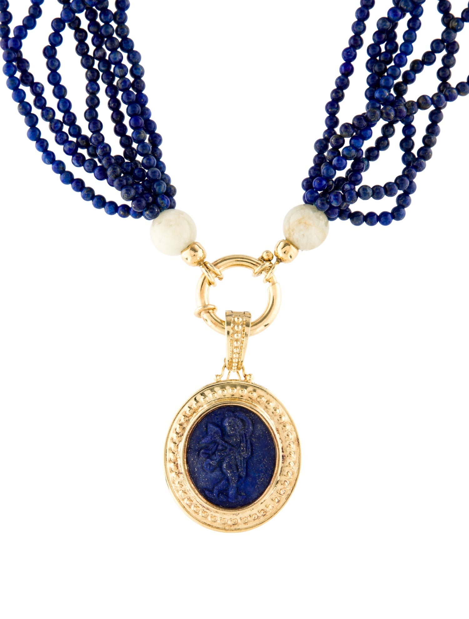 Tagliamonte Lapis Lazuli & Beryl Cameo Pendant Multistrand Necklace